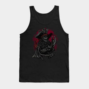 Skull pirate with claw hands crab crow friends back print. Tank Top